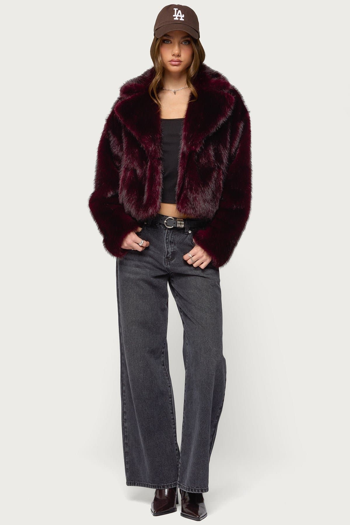 Kamilah Oversized Faux Fur Coat - Collared Polyester Winter Outerwear