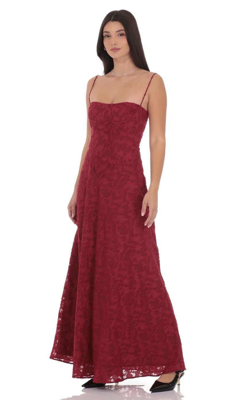 Burnout Lace-Up Maxi Dress in Maroon