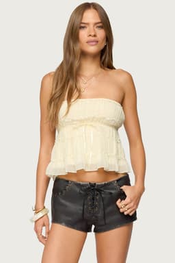 Seren Ruffle Chiffon Strapless Top - Tiered Adjustable Polyester
