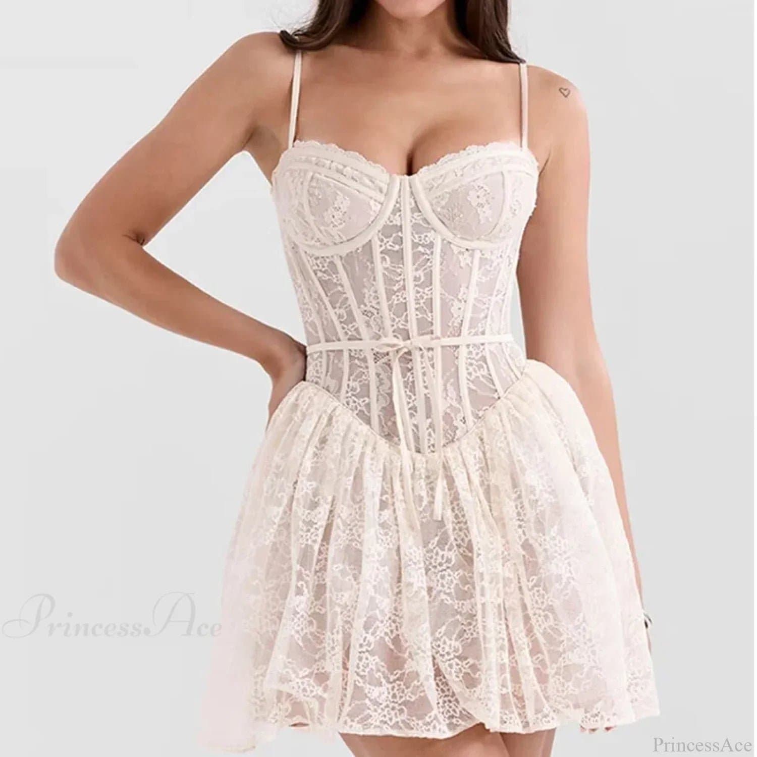 Sexy Lace Sling Low Waist Floral Mini Dress - Polyester Spandex