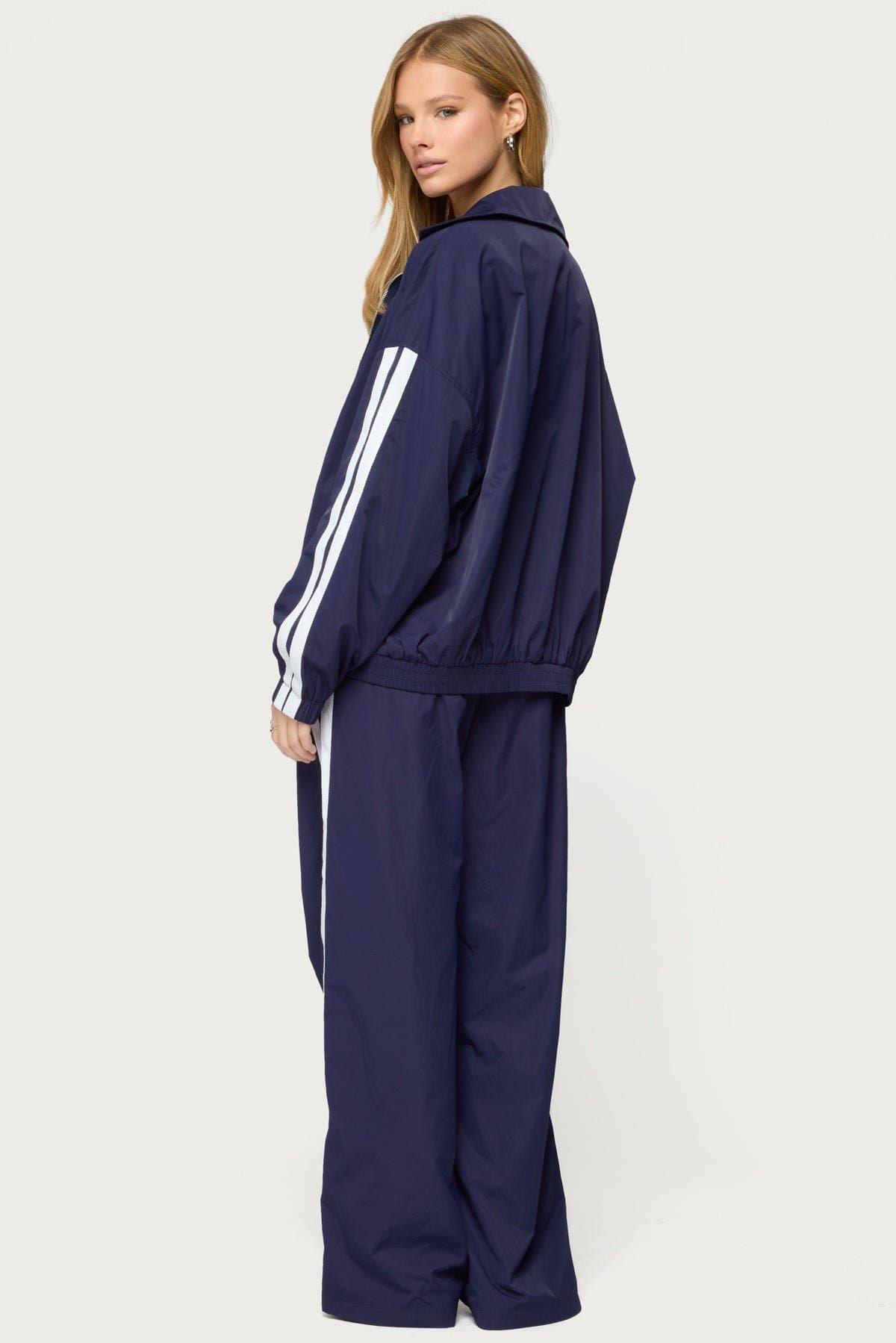 Kieran Stripey Nylon Track Jacket - Oversized Fit, Side Stripes, Front Zip