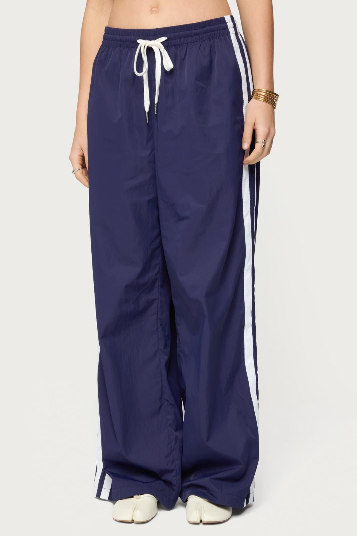 Kieran Stripey Nylon Track Pants Straight Leg Adjustable Waist Side Stripes Men's