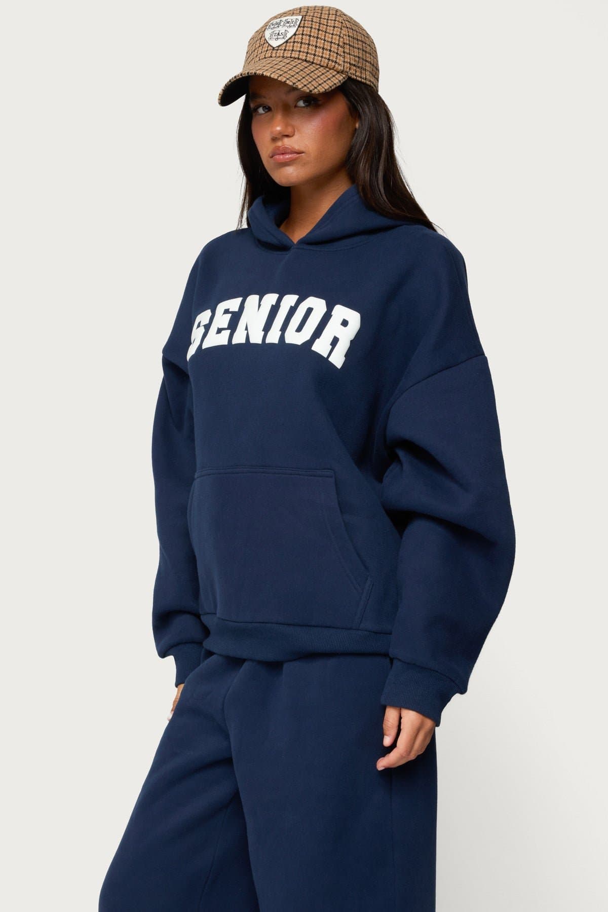 Senior Girl Oversized Hoodie with Graphic Text - Polyester Cotton Matching Set