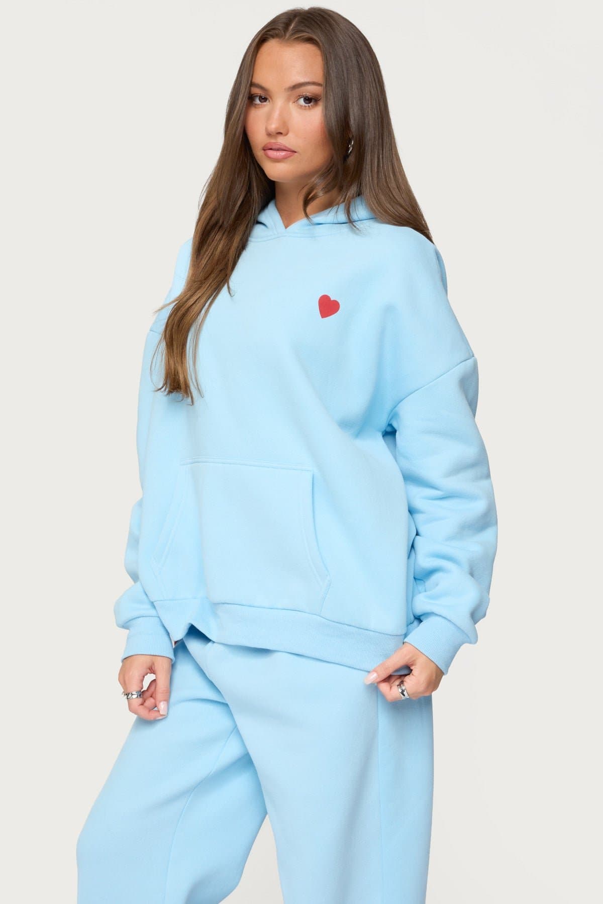 Call Me Graphic Hoodie - Polyester Cotton Blend, Hearts Print, Matching Set
