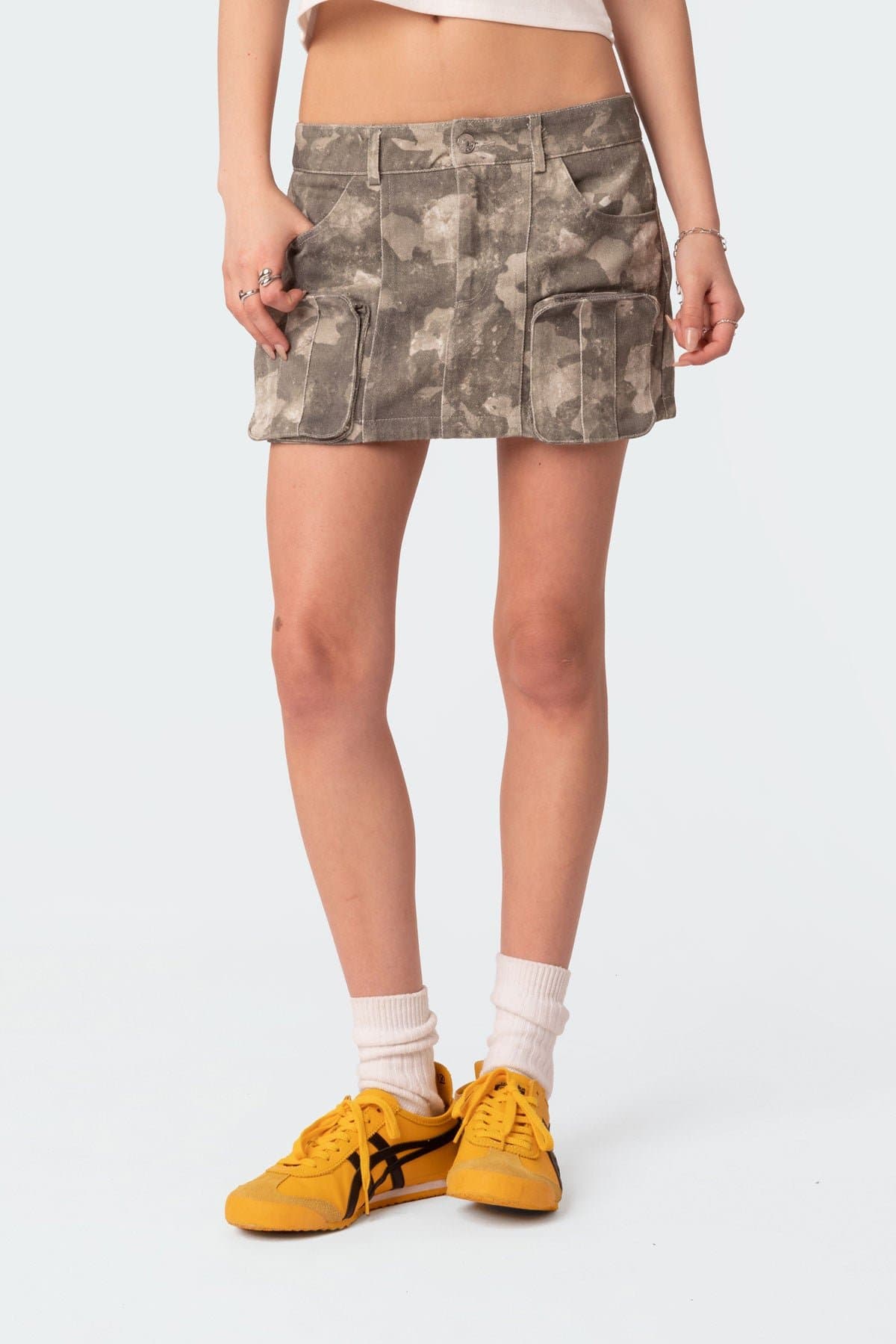 Camo Low Rise Denim Cargo Mini Skirt - 100% Cotton