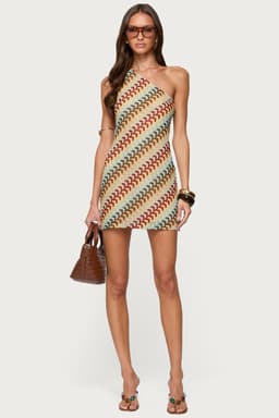 Agua Zigzag One Shoulder Mini Dress - Polyester