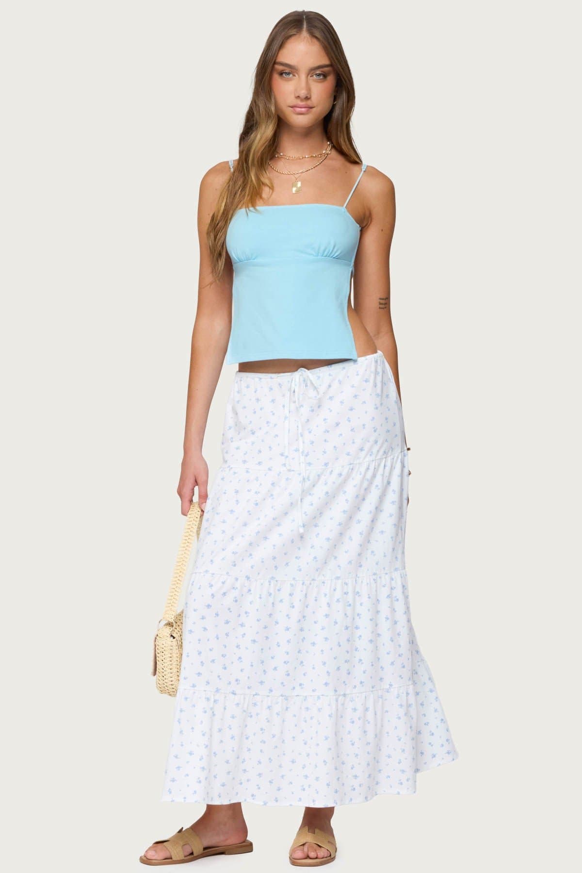 Jinx Open Back Top with Shoe String Straps, Straight Neckline, Tieback Closure, Cotton Spandex