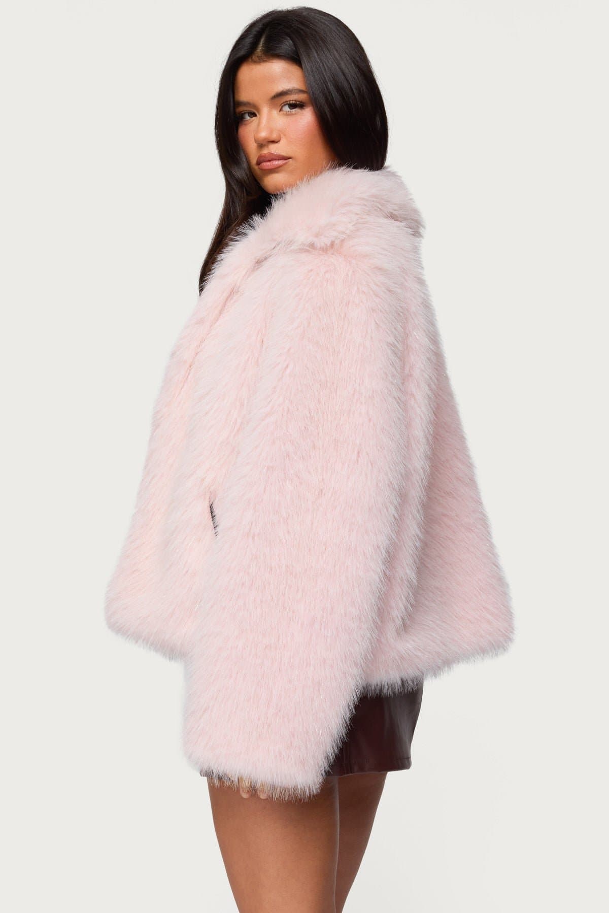 Noelle Oversized Faux Fur Jacket - Collared Polyester with Metallic Detailing