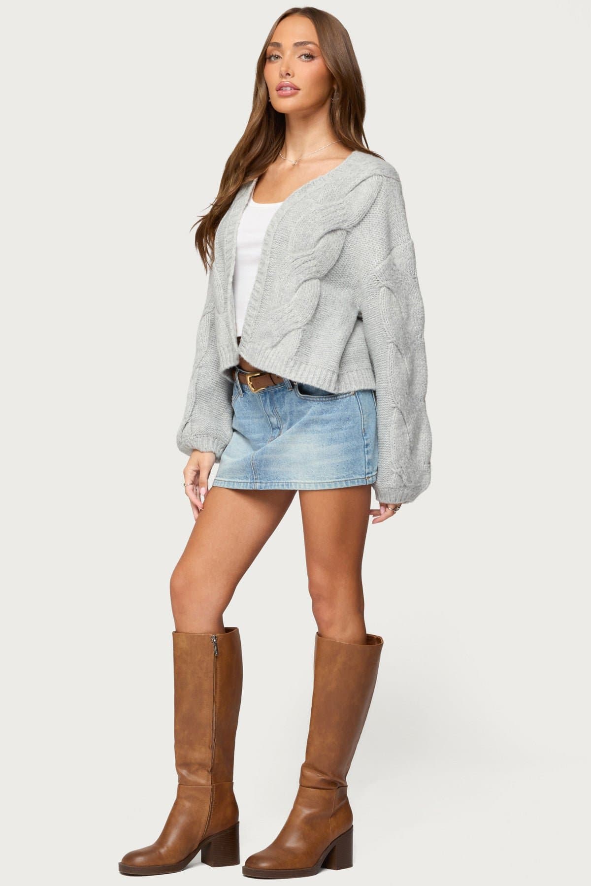 Braiden Chunky Cable Knit Cardigan - Polyester Sweater