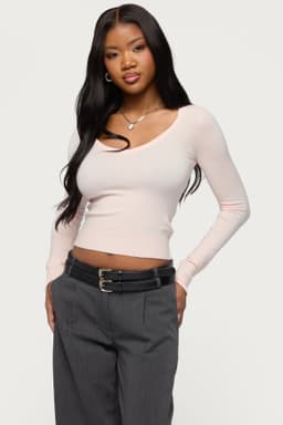 Mercedes Knitted V-Neck Long Sleeve Top - Acrylic Knit