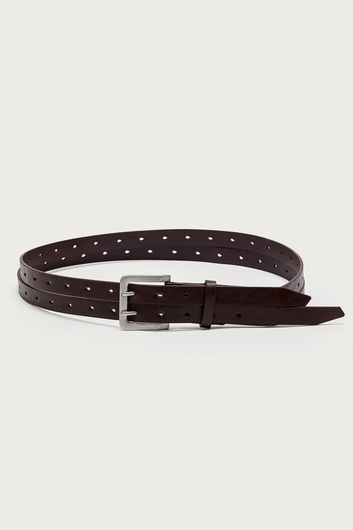 Double Look Faux Leather Belt - Polyurethane with Silver Tone Metal, 43.7 Inch Length