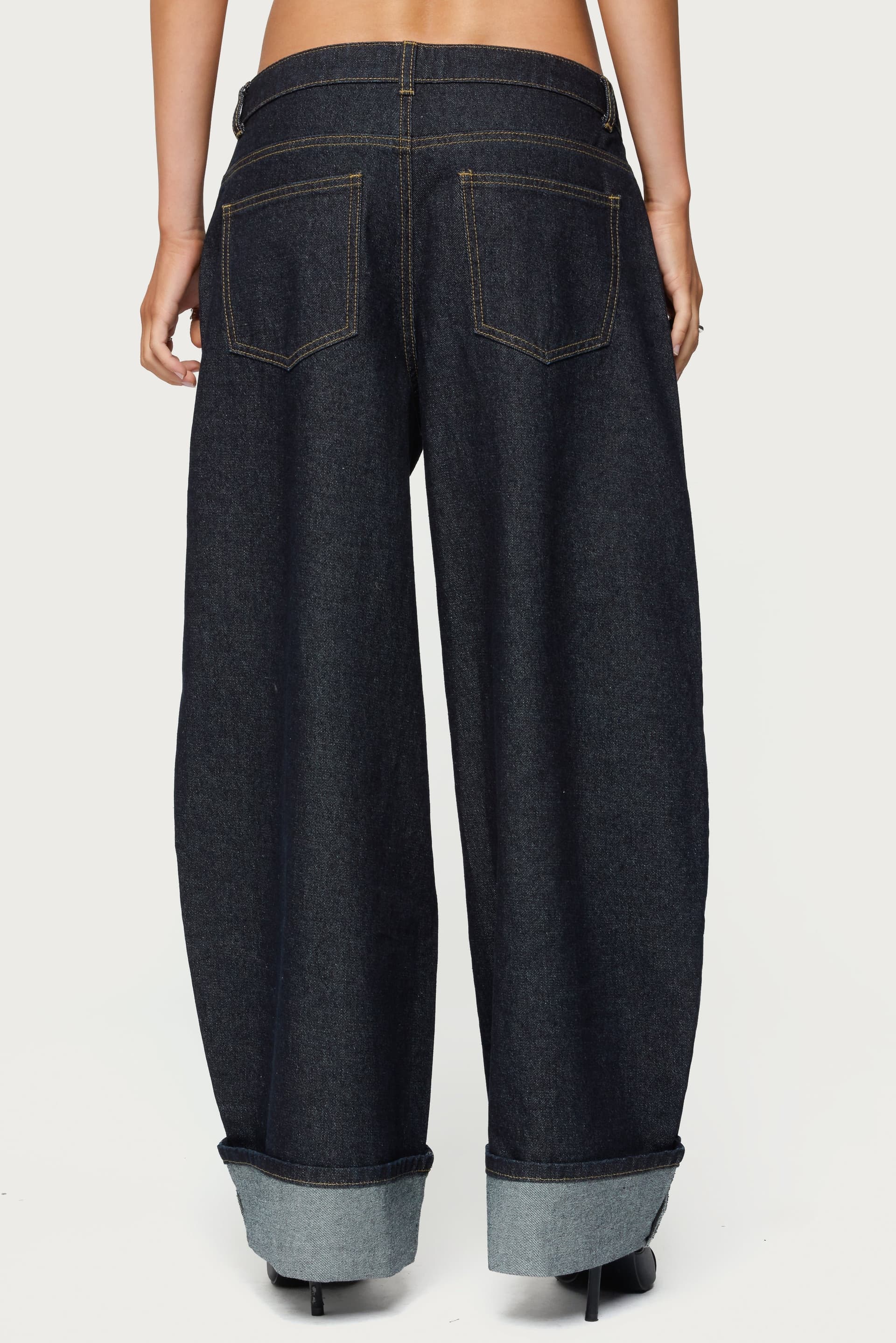 Petite Kella Low Rise Baggy Jeans - Rigid Cotton Denim, Cuffed Hem, 27.8" Inseam Size S