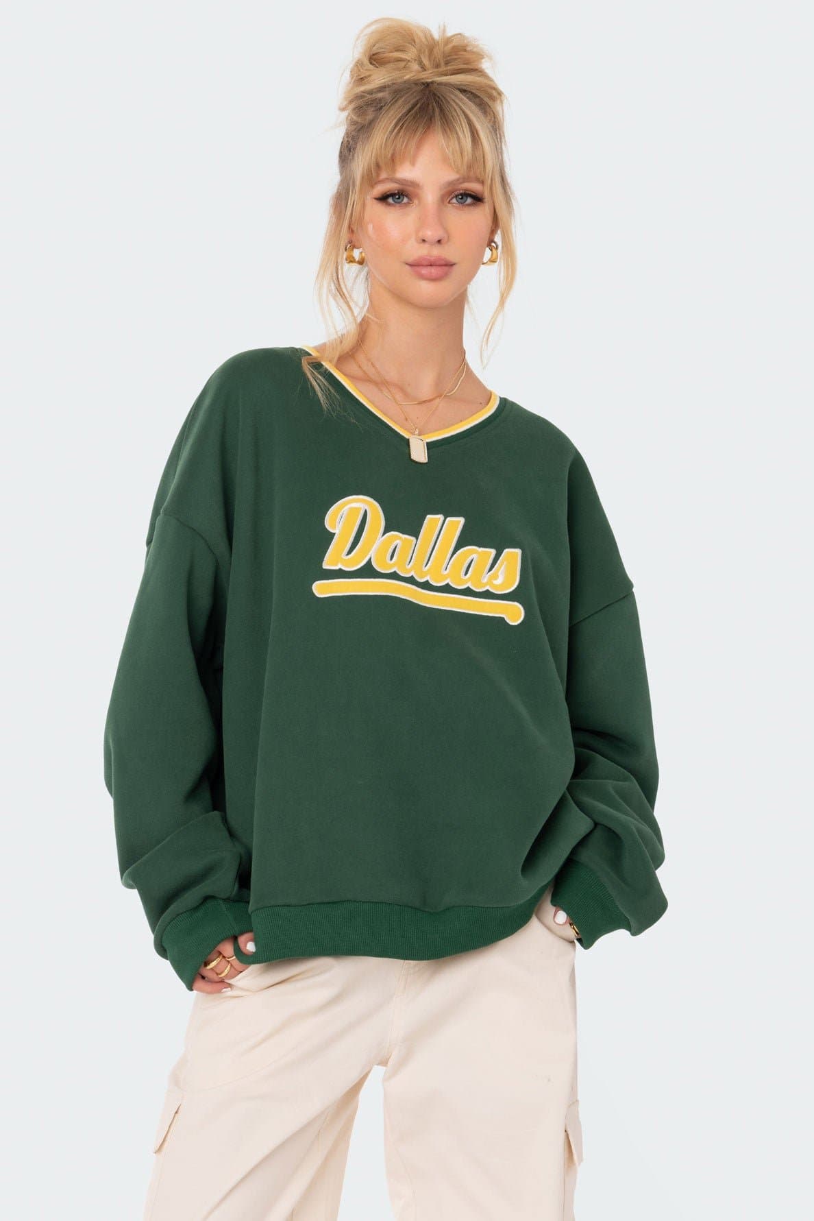 Dallas Graphic V-Neck Sweatshirt - Polyester Rayon Blend