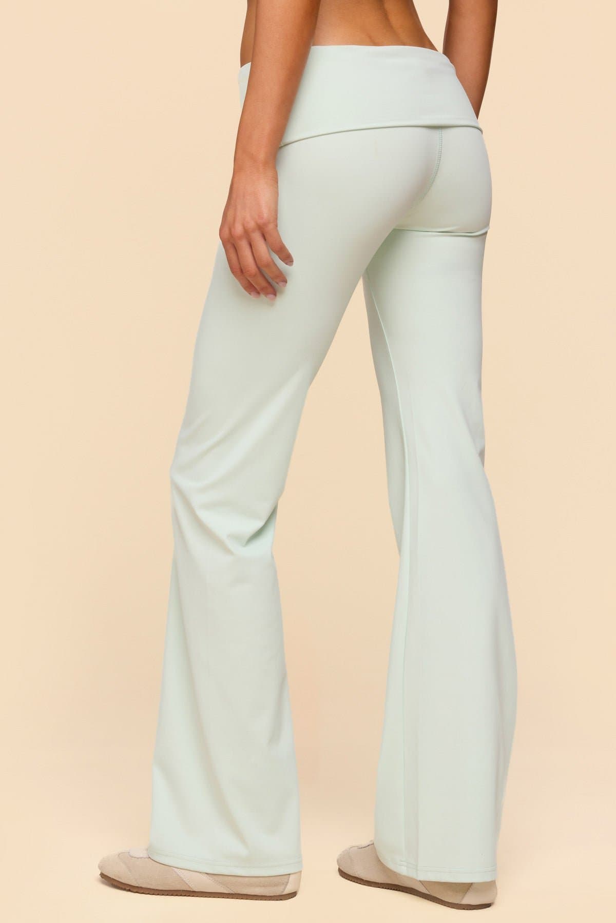 Oriane Foldover Flared Leggings - Polyester Spandex, Size S Inseam 32.7in