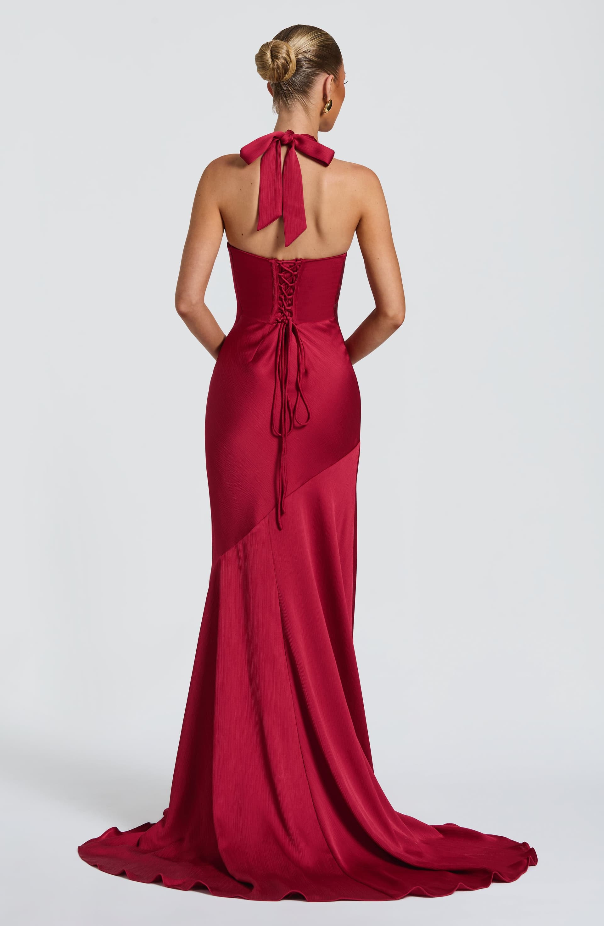 Kirsten Berry Gown Textured Satin Underwired Plunge Neckline Halterneck Floor-Length