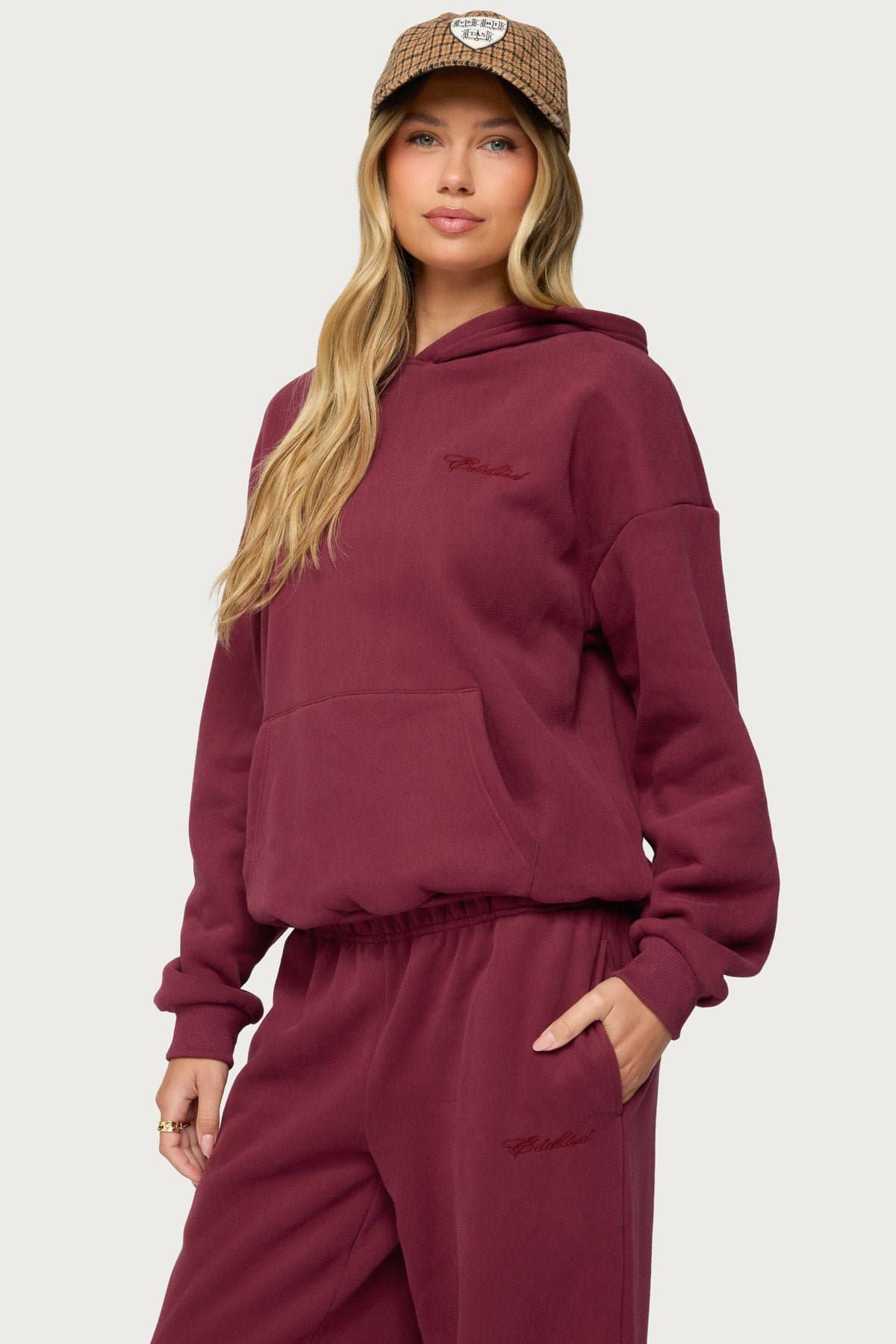 Basic Girl Oversized Edikted Embroidered Hoodie - Polyester Cotton Blend