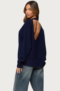 Ximenia Cutout Back Sweater - Polyester Acrylic Spandex Knit Top