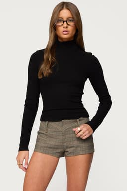 Saskia Fitted Ribbed Turtle Neck Top - Long Sleeve Polyester Rayon Spandex