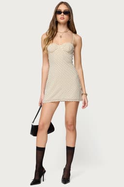 Polka Dot Cupped Chiffon Mini Dress with Adjustable Straps