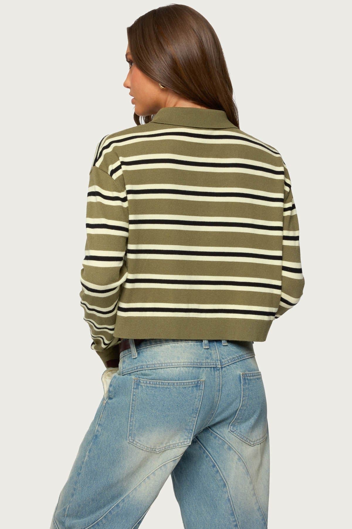 Shelby Striped Polo Sweater - Acrylic Knit Rugby Shirt with Classic Collar and Buttons