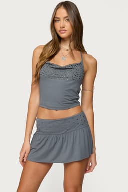 Klara Studded Cowl Neck Halter Top in Rayon Spandex with Neck Tie Closure