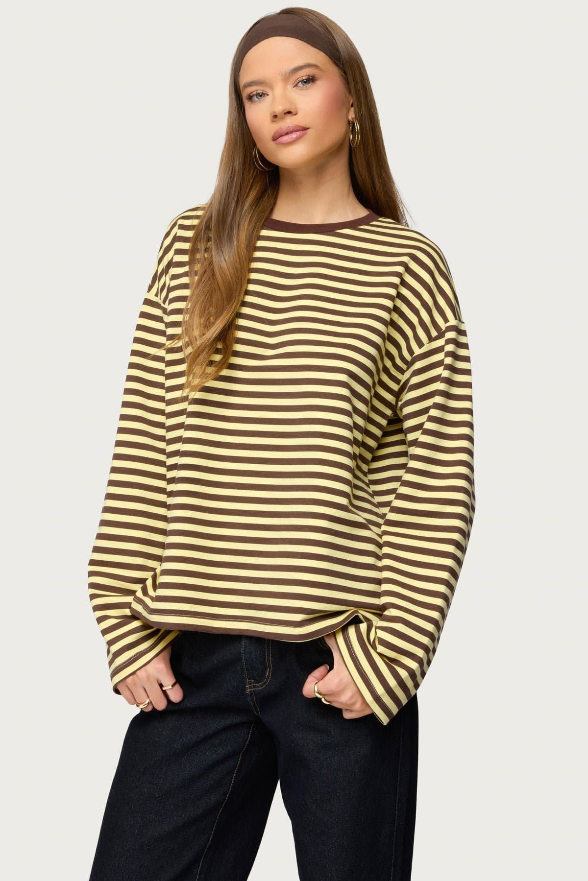 Jodie Oversized Striped Long Sleeve Top - Cotton Spandex