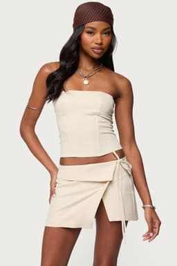 Selena Lace Up Corset Strapless Polyester Rayon Spandex Matching Set