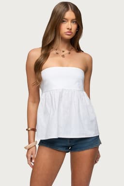 Linen Look Strapless Babydoll Top - Women's Casual Blouse