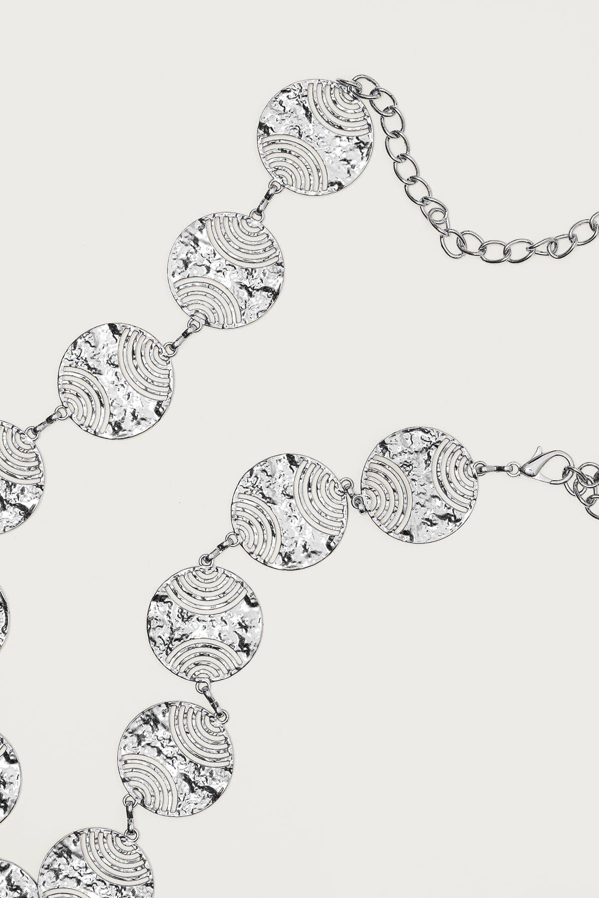 Textured Disc Chain Belt - Silver Tone Metal, 46.4 Inch Length