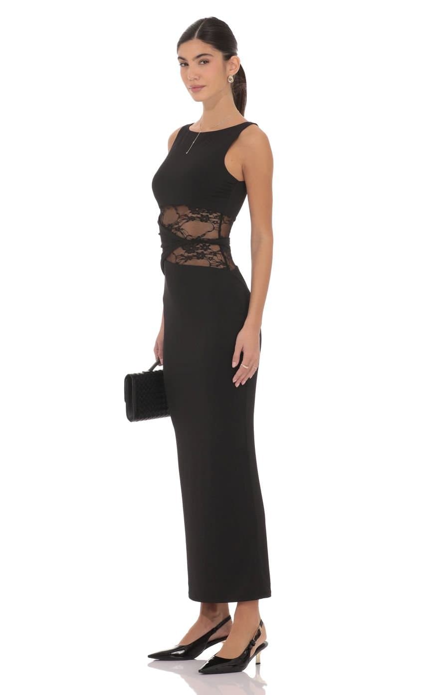 Lace Cutout Maxi Dress in Black