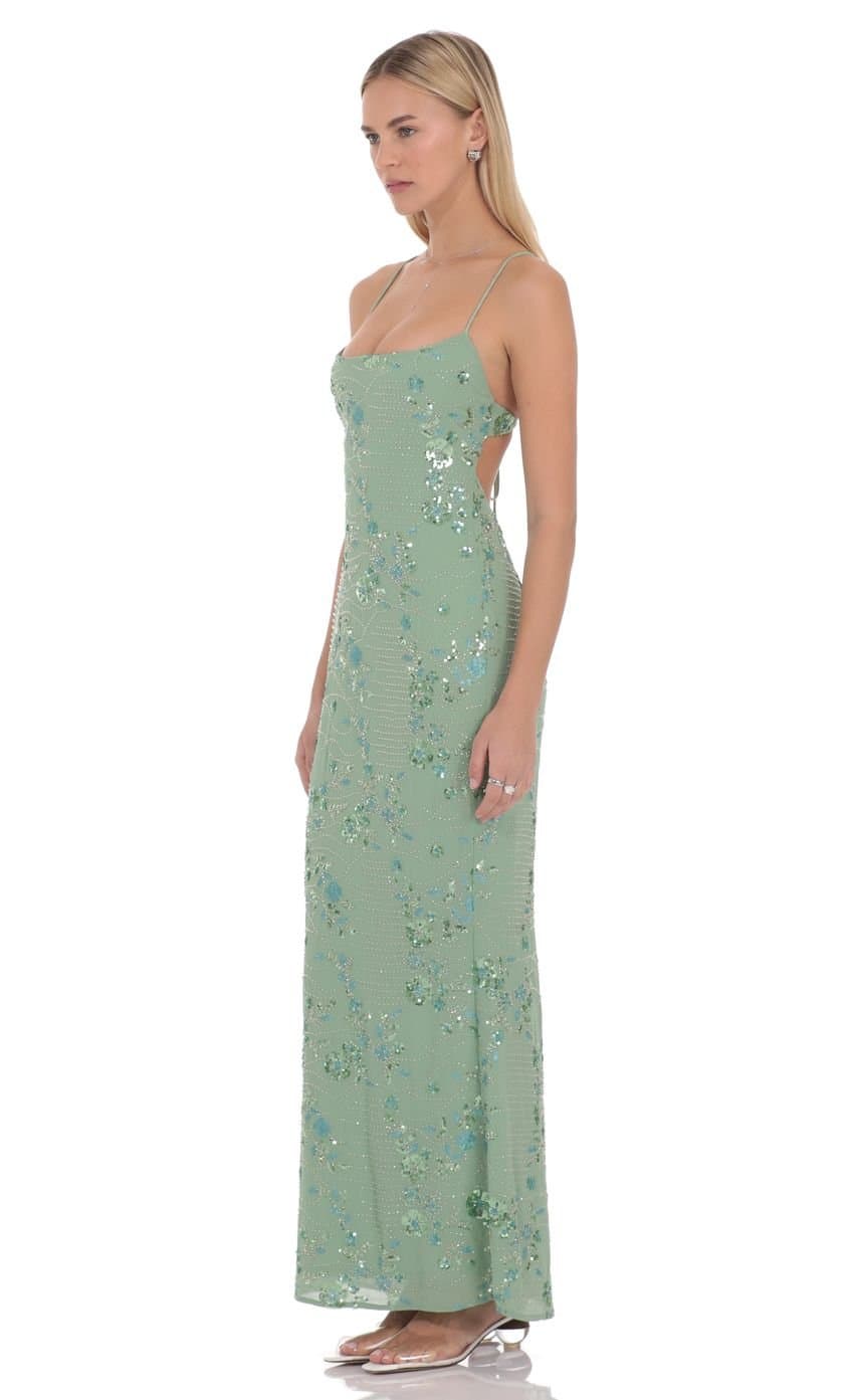 Lilia Embellished Maxi Dress in Green
