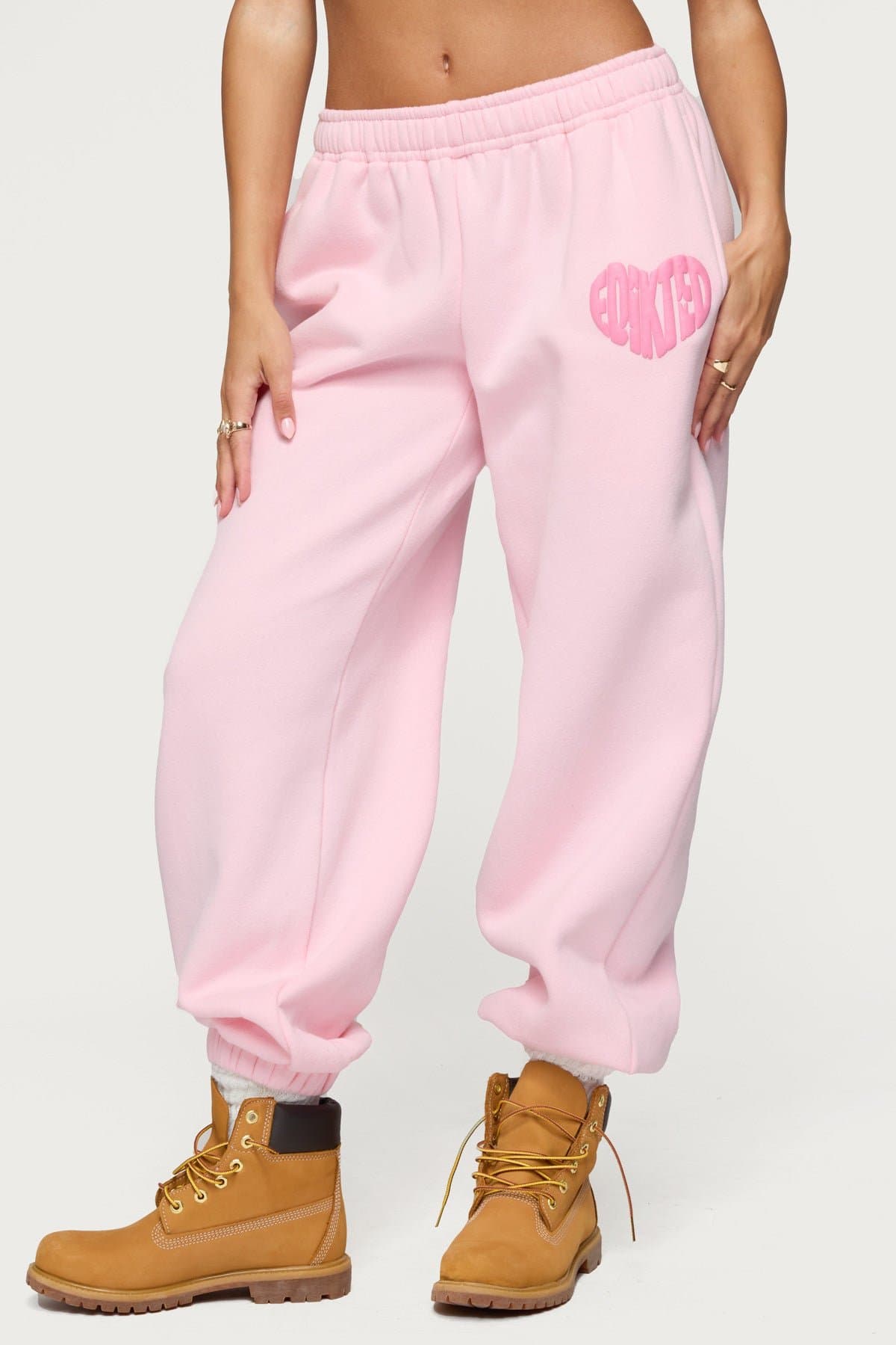 Major Love Edikted Sweatpants - Polyester Cotton Elastic Waistband Puff Print
