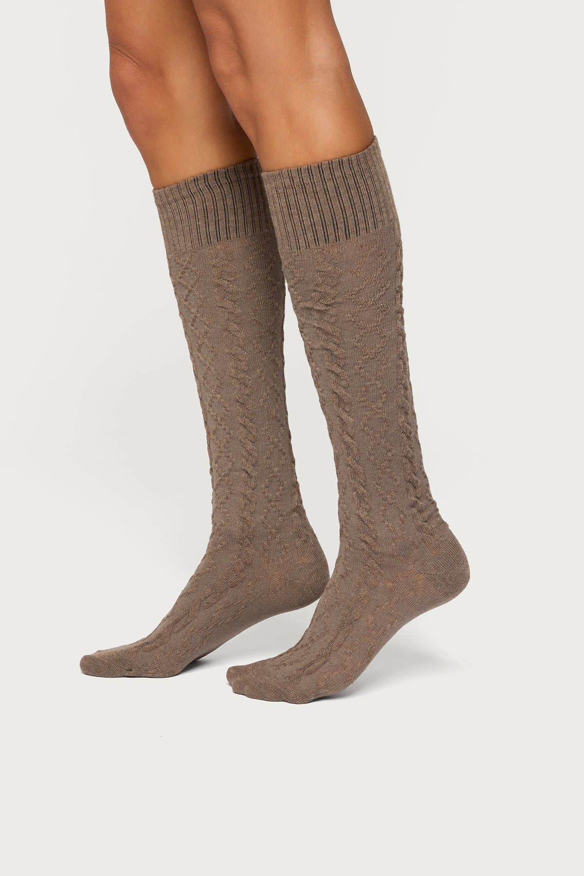Cable Knit Socks - Polyester Cotton Spandex Blend, 20.9 Inch Length
