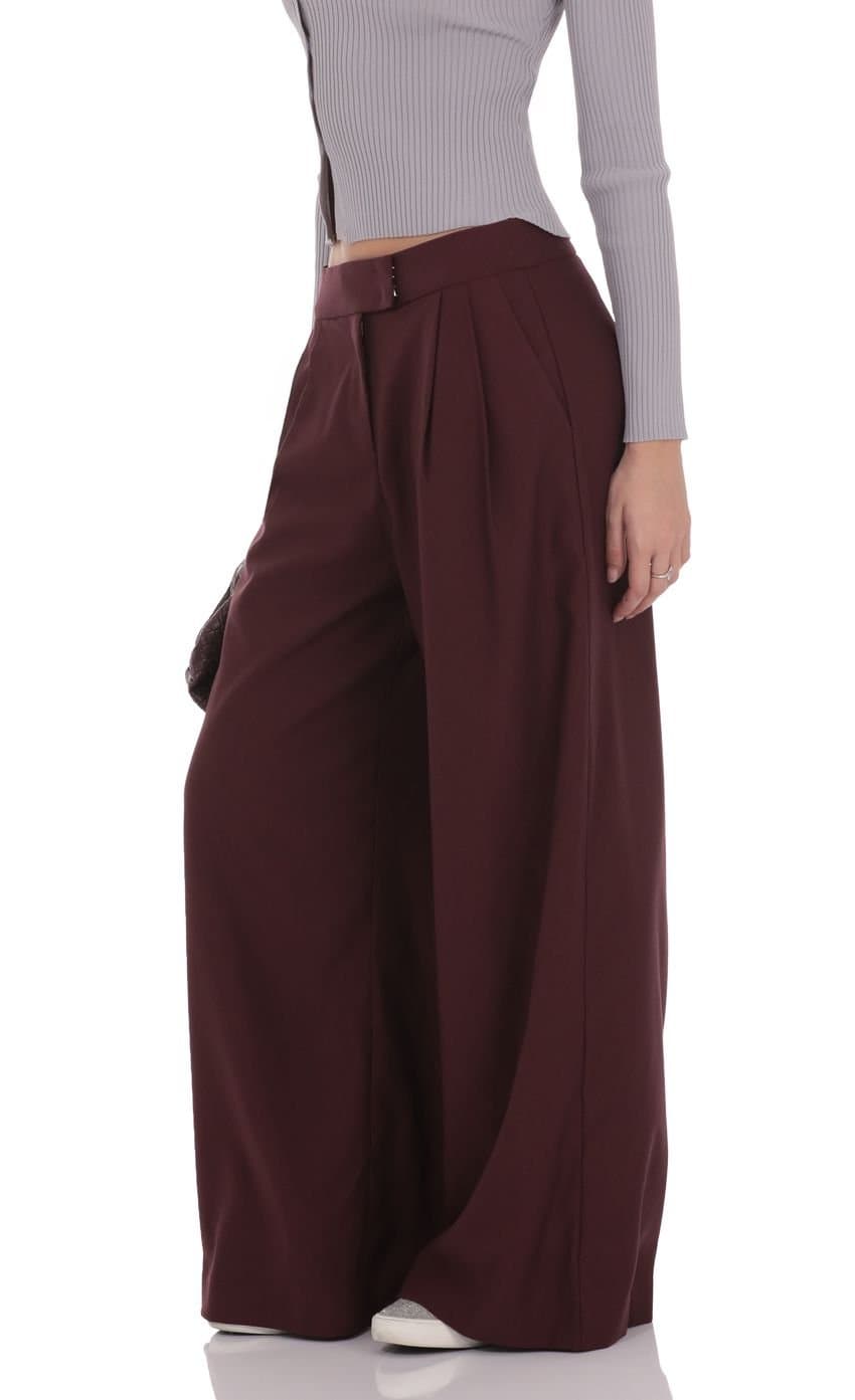 Pleated Baggy Trousers in Burgundy
