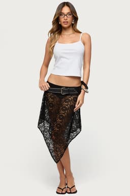 Sheer Lace Handkerchief Midi Skort - Nylon Cotton Polyester Spandex