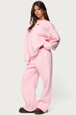 Love Edikted Wide Leg Sweatpants with Lace Heart Patch