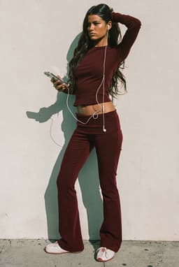 Ivanne Foldover Flared Pants - Cotton Spandex Black Size S Inseam 33.9in