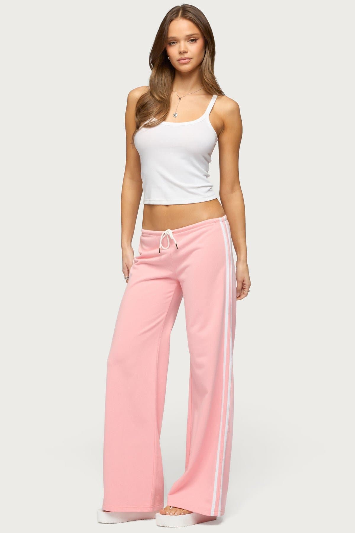 Cammile Contrast Stripe Sweatpants - Straight Leg Cotton Polyester Adjustable Waist