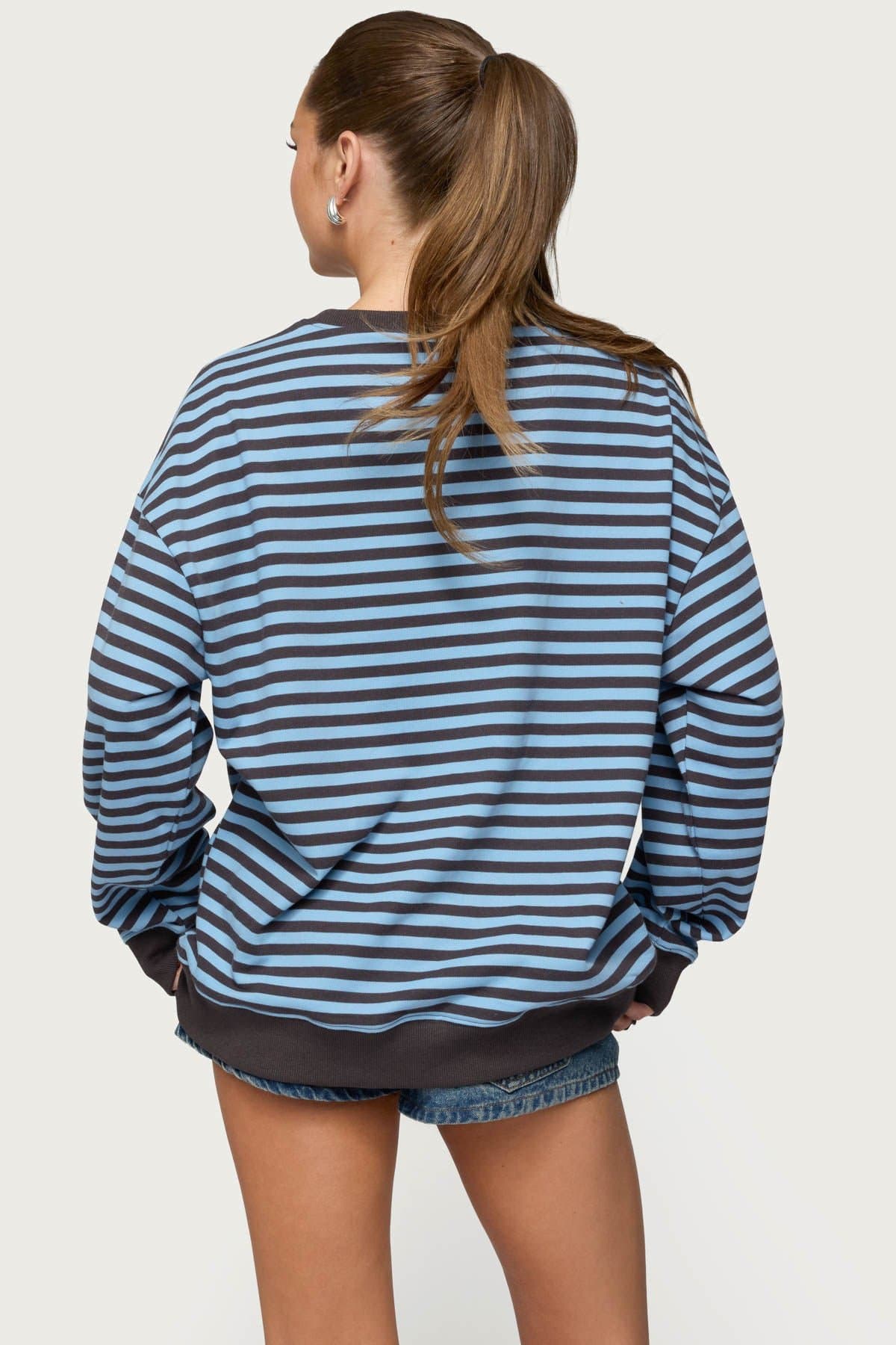 Onda Striped Crewneck Sweatshirt - Long Sleeve Cotton Polyester