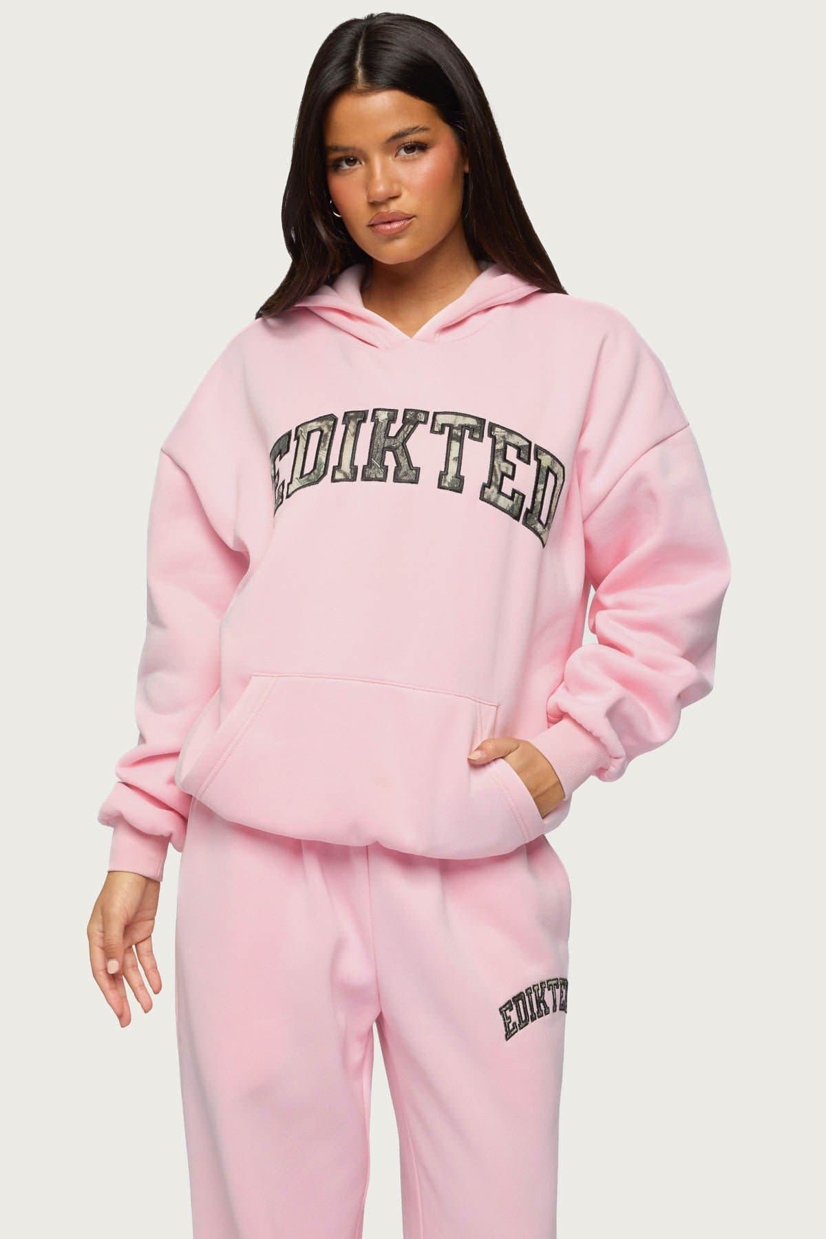 Camo Crush Edikted Oversized Hoodie - Camo Graphic Patch, Polyester Cotton