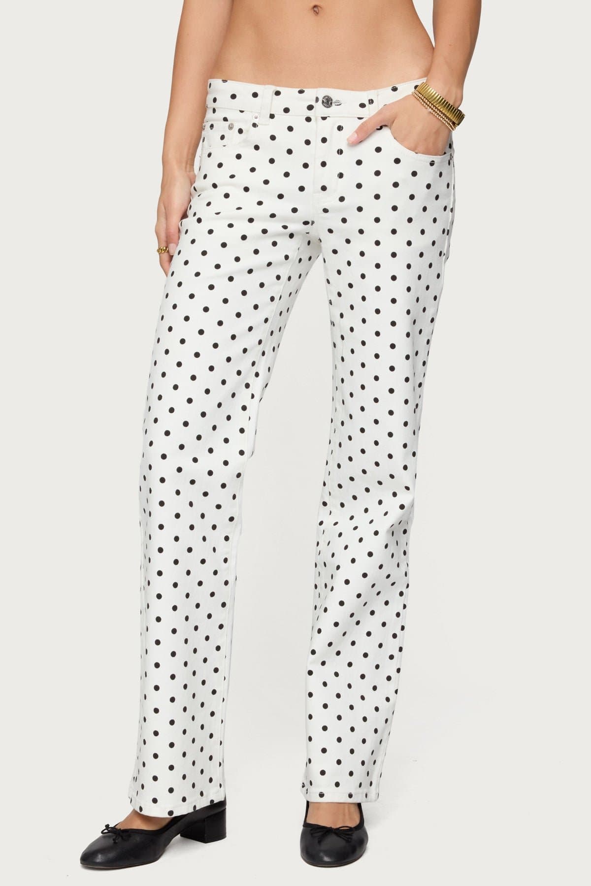 Romily Polka Dot Low Rise Straight Leg Jeans - Stretch Denim Cotton Polyester Spandex