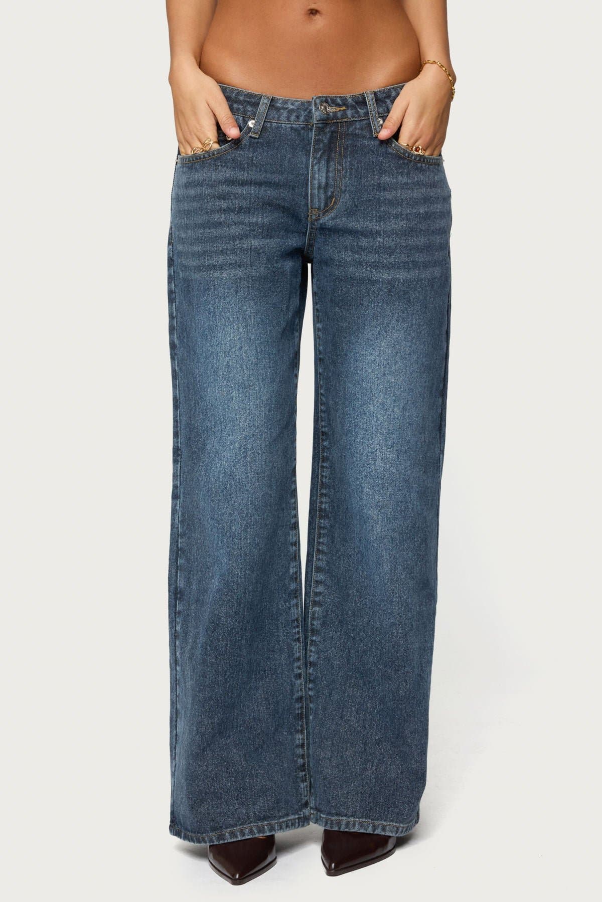 1980 Leopard Patch Low Rise Baggy Jeans in Rigid Cotton Denim