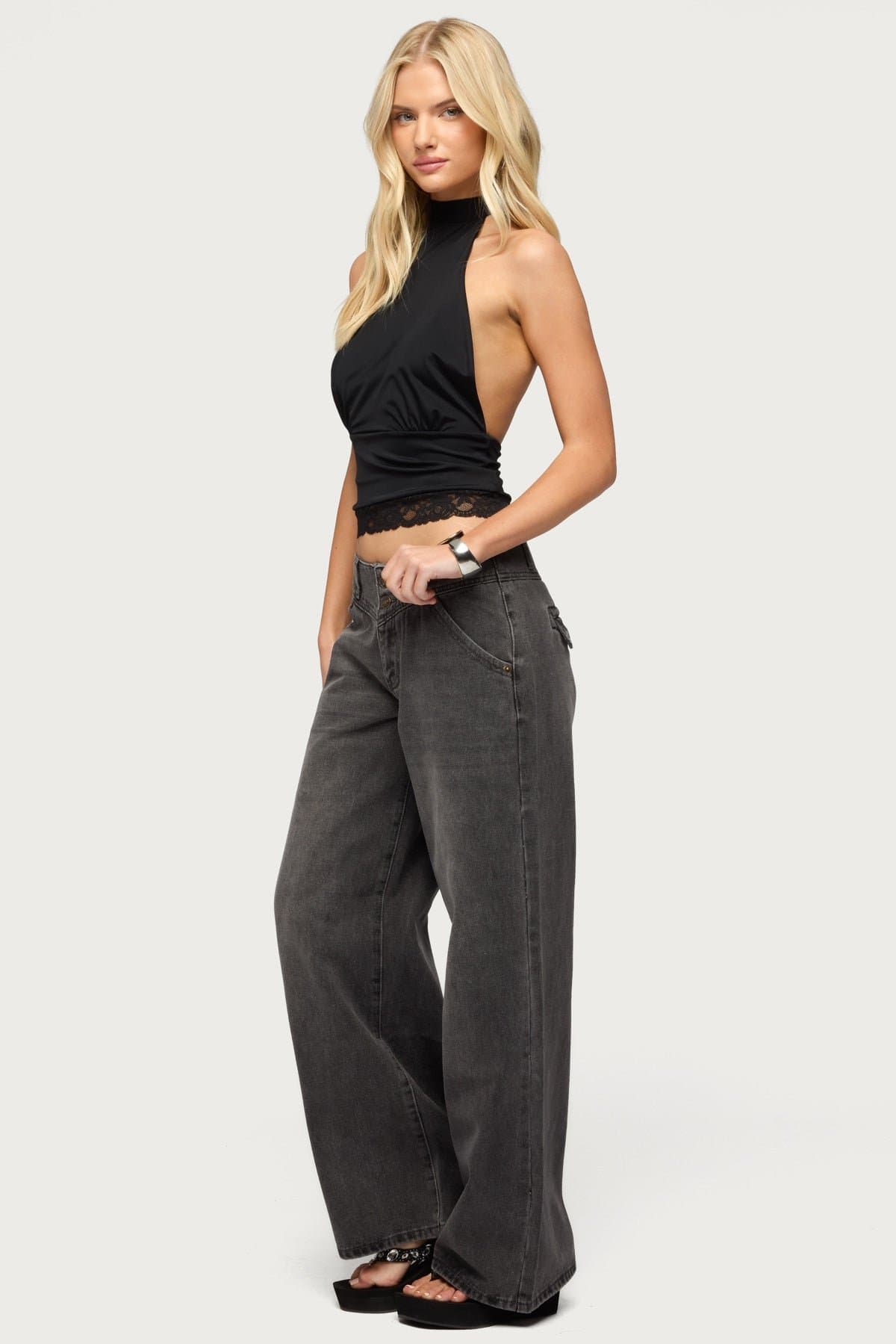 Meredith Low Rise Wide Leg Jeans in Rigid 100% Cotton Denim