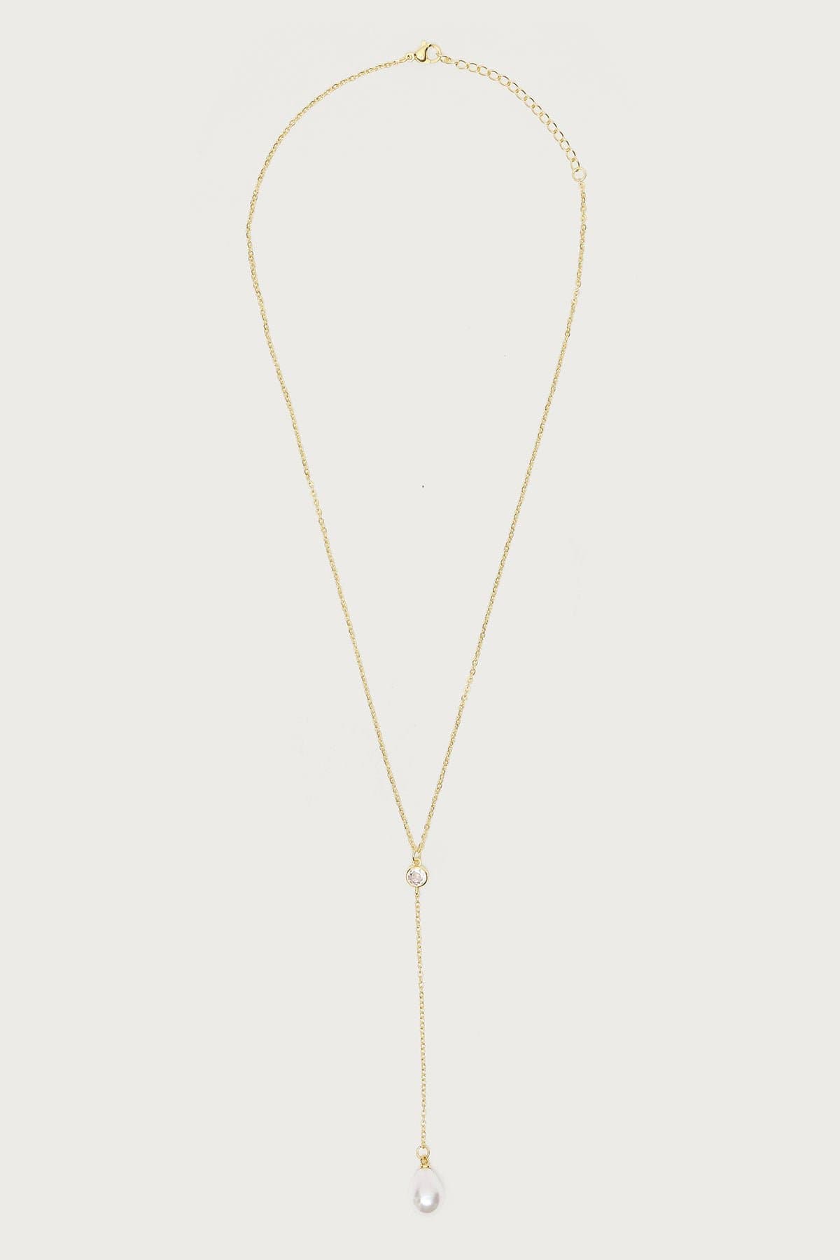 Cascading Pearly Rhinestone Necklace Gold Tone 17.7 Inch Length