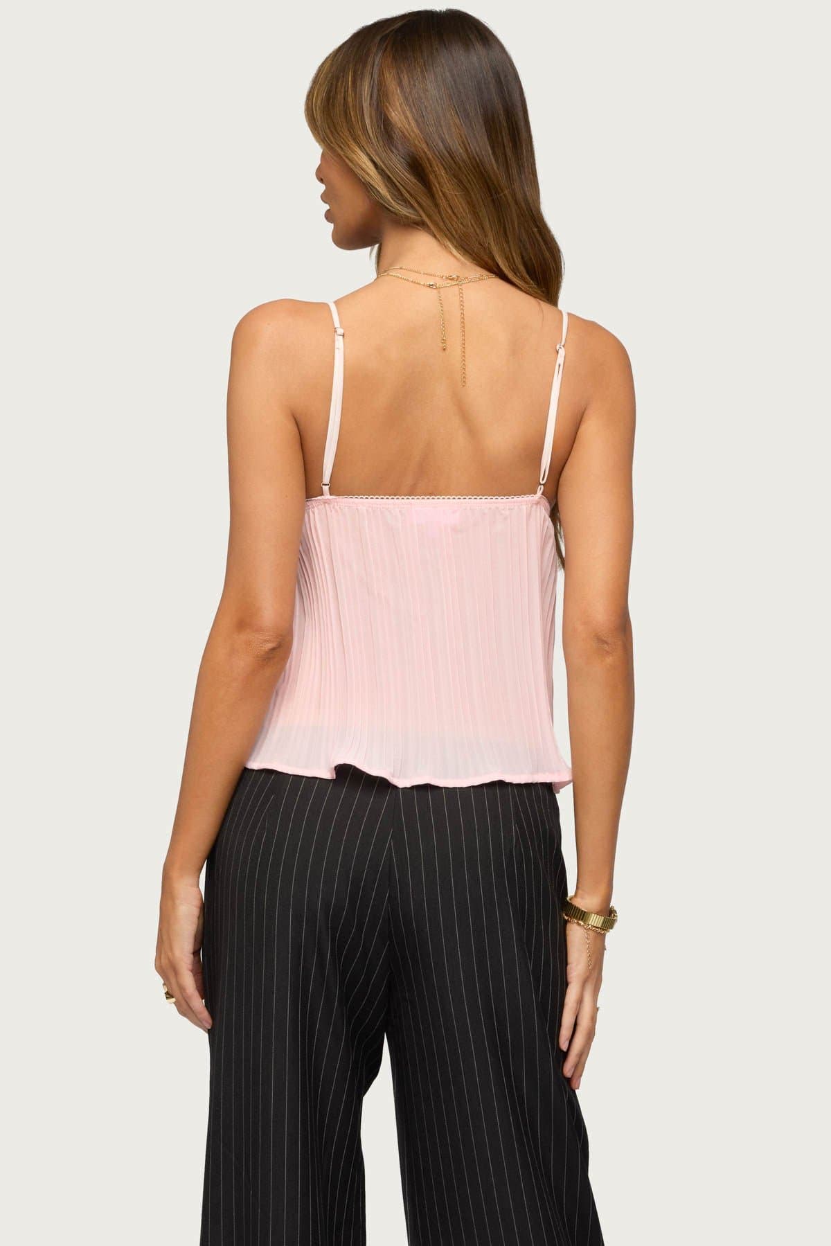 Rhian Lacey Pleated Babydoll Top - Adjustable Straps, Lace Bust, Chiffon