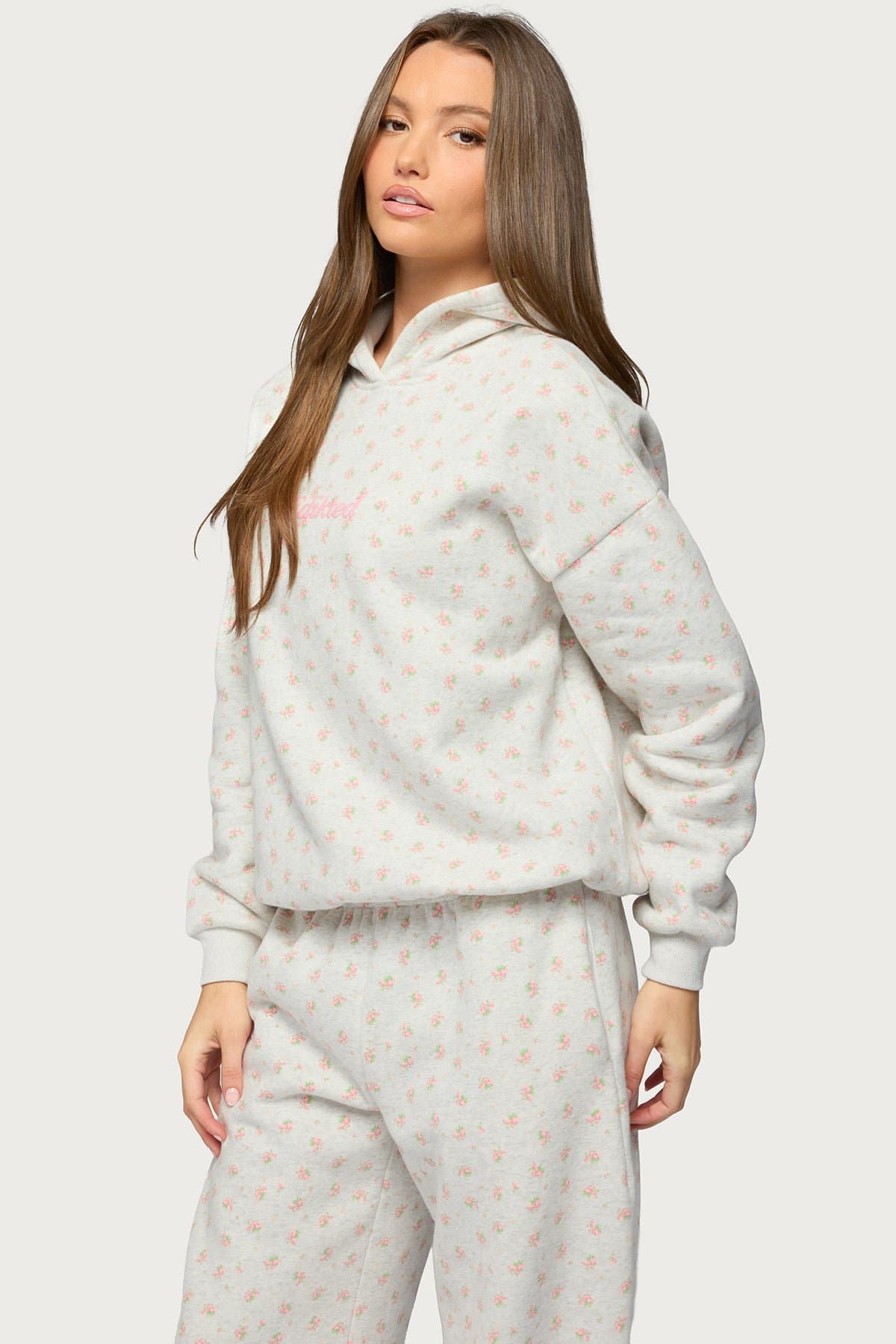 Flower Power Hoodie with Edikted Graphic Text Floral Print Polyester Cotton