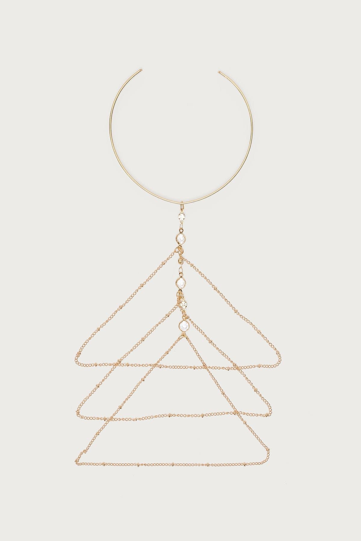 Festival Rhinestone Chain Arm Cuff - Triple Chain Gold Tone Metal 3 Inch