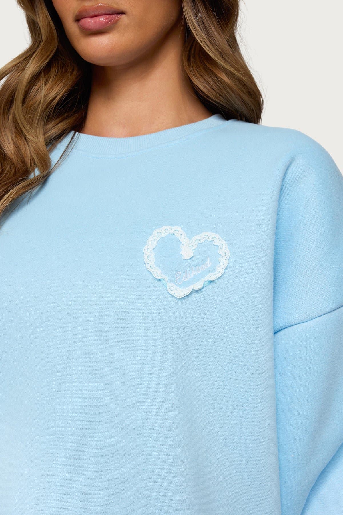 Love Edikted Oversized Crewneck Sweatshirt with Lace Heart Patch