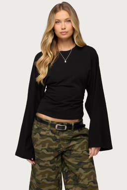 Charlisa Cinched Waist Long Sleeve Top - Cotton Spandex Ruched Detailing