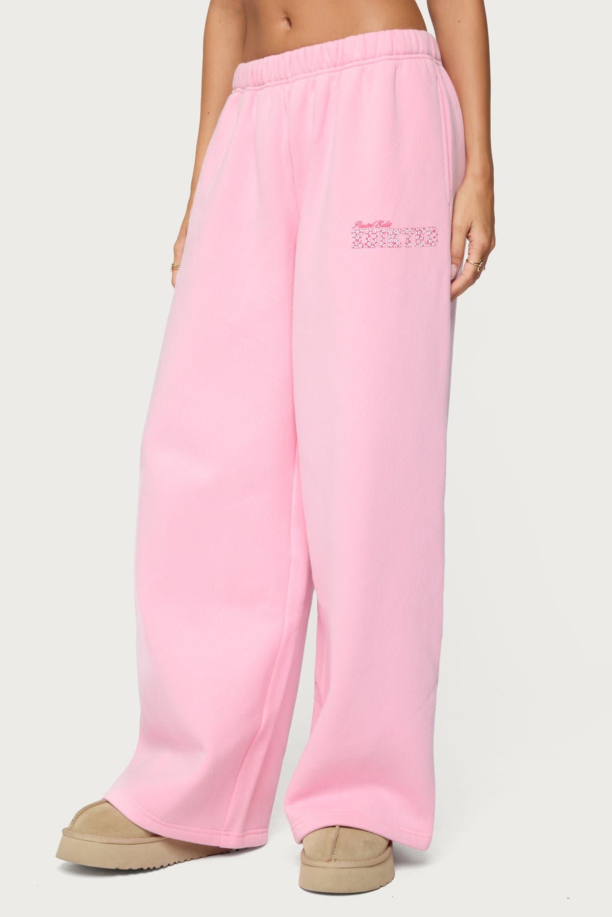 Pastel Edit Edikted Sweatpants - Straight Leg Polyester Cotton Flower Graphic Print